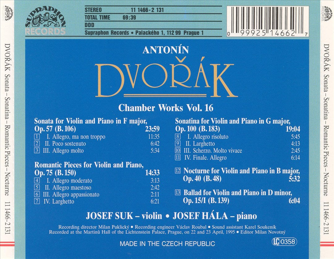 Dvorák: Works for Violin & Piano cover art