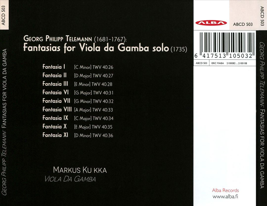 Georg Philipp Telemann: Fantasias for Viola da Gamba cover art