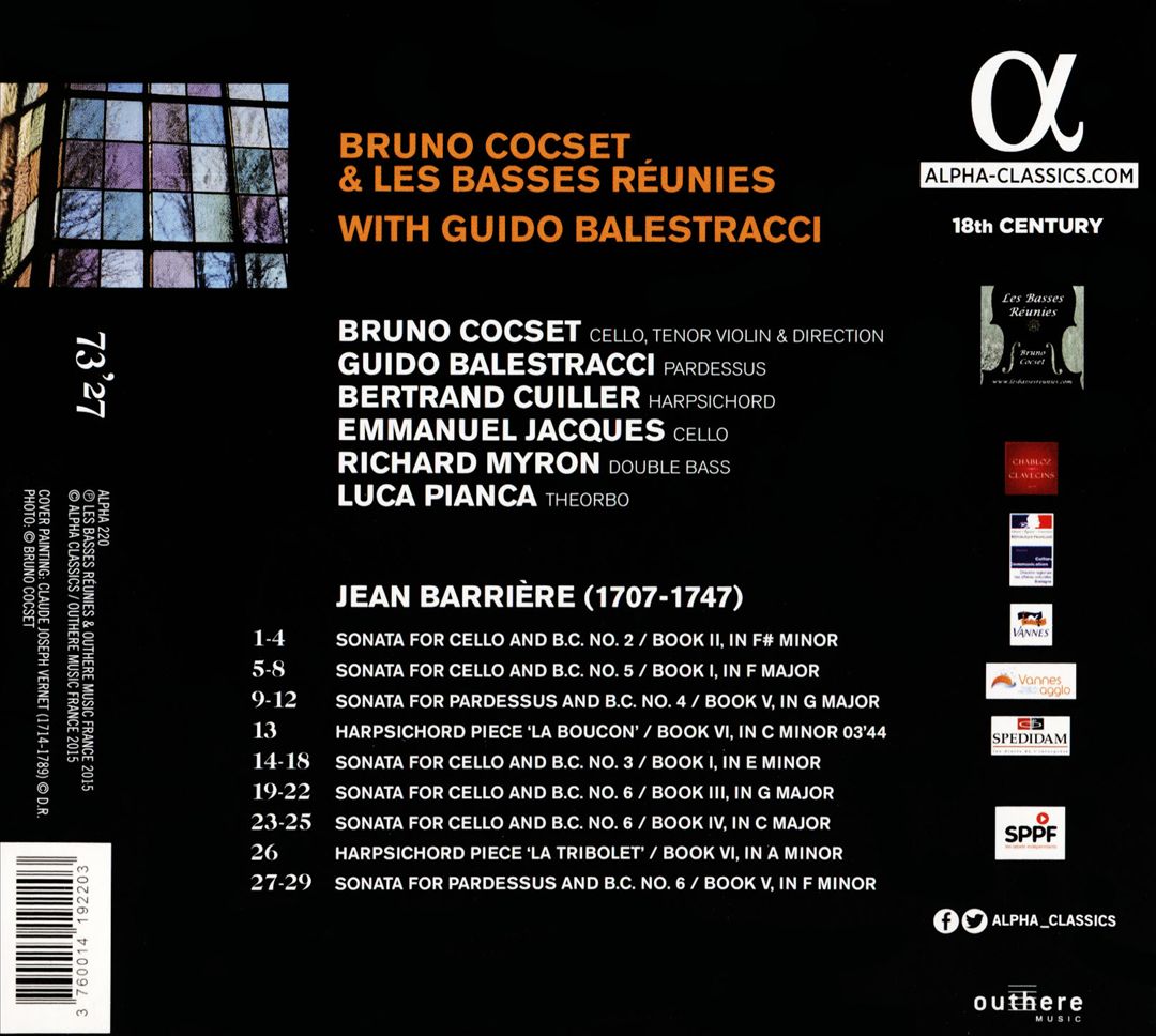 Jean Barrière, Vol. 2: Sonates pour le Violoncelle avec la basse continue cover art