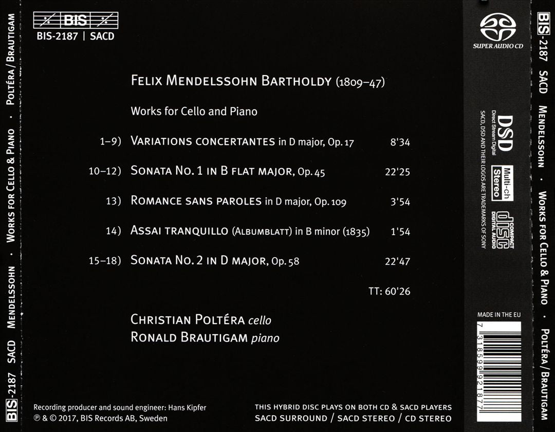 Mendelssohn: Works for Cello & Piano cover art