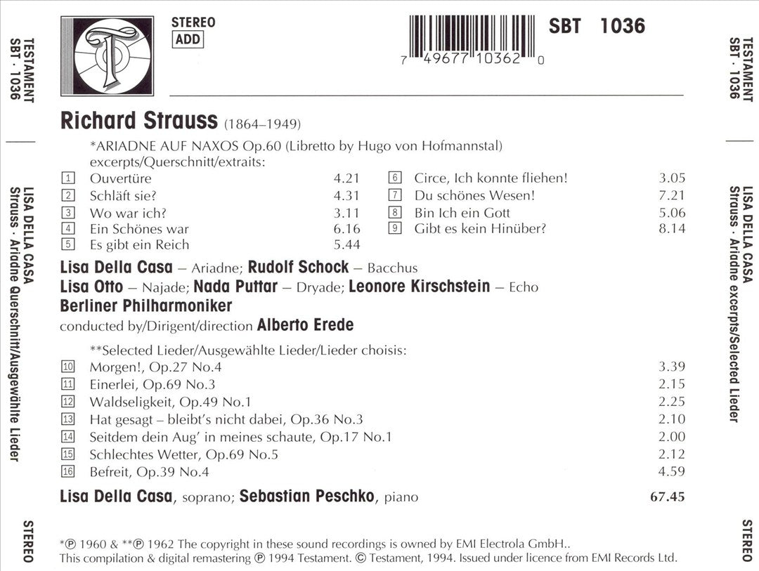 Strauss: Ariadne Auf Nazos, etc. cover art
