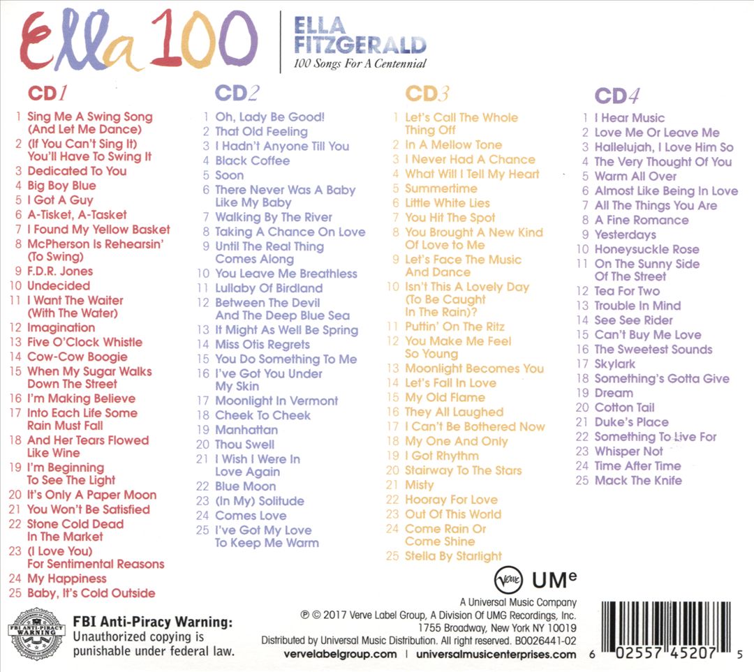 Ella Fitzgerald: 100 Songs for a Centennial cover art