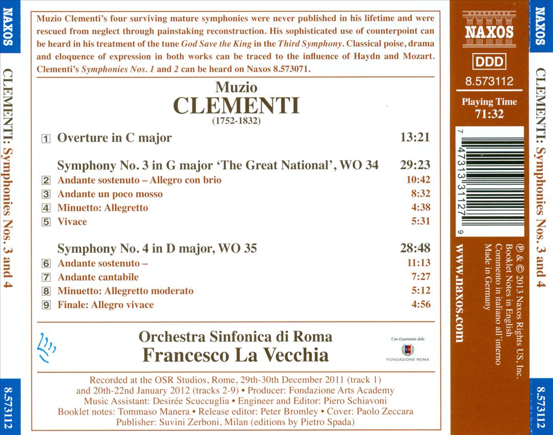 Muzio Clementi: Symphonies Nos. 3 and 4 cover art