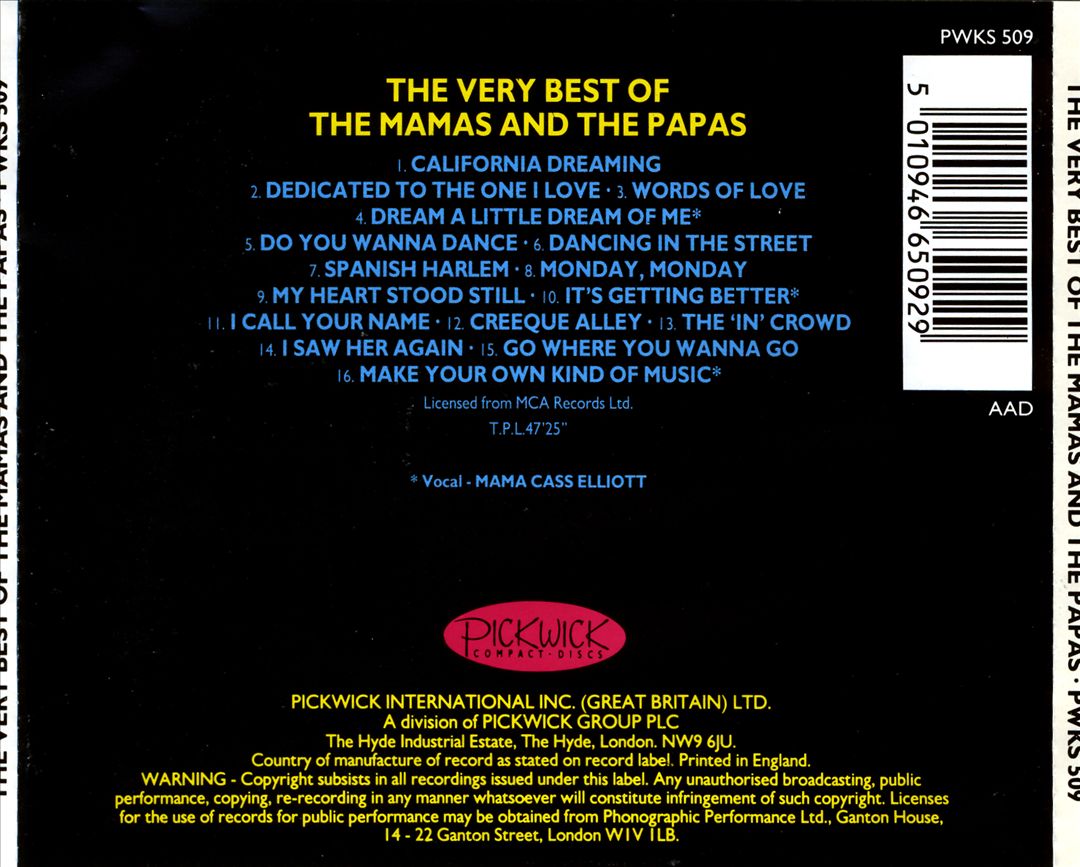 Very Best of the Mamas and the Papas [Pickwick] cover art