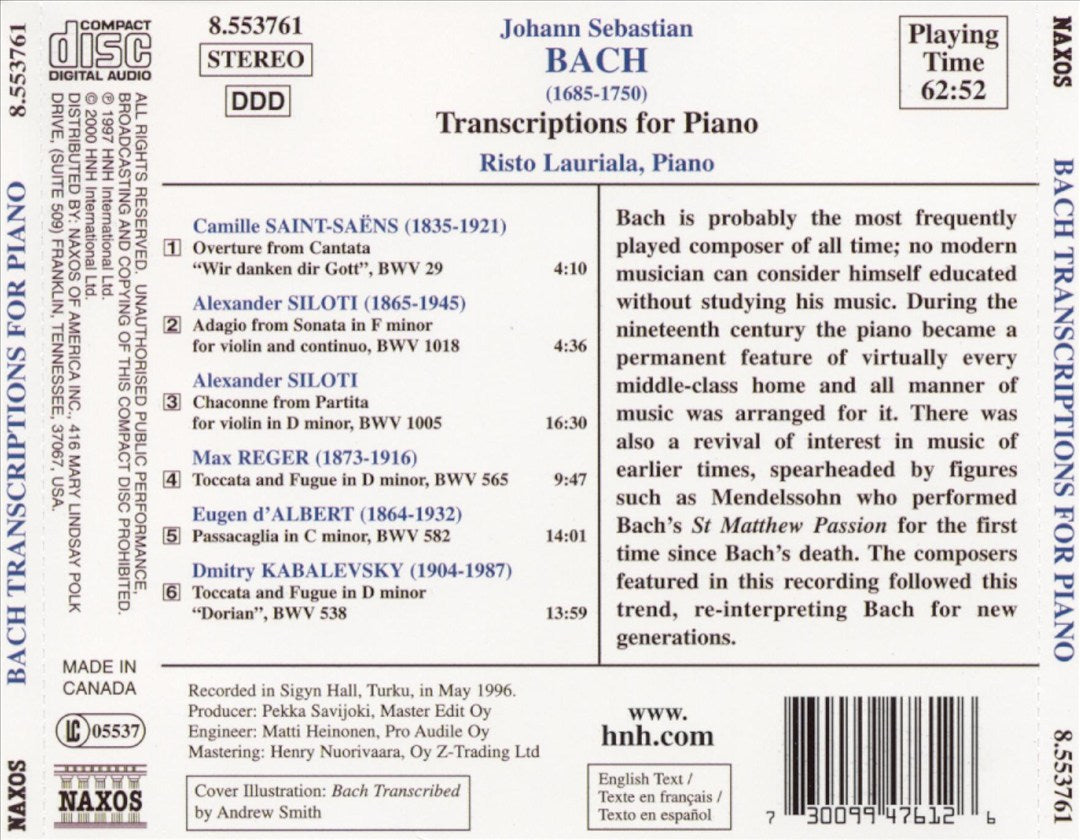Bach Transcriptions for Piano cover art