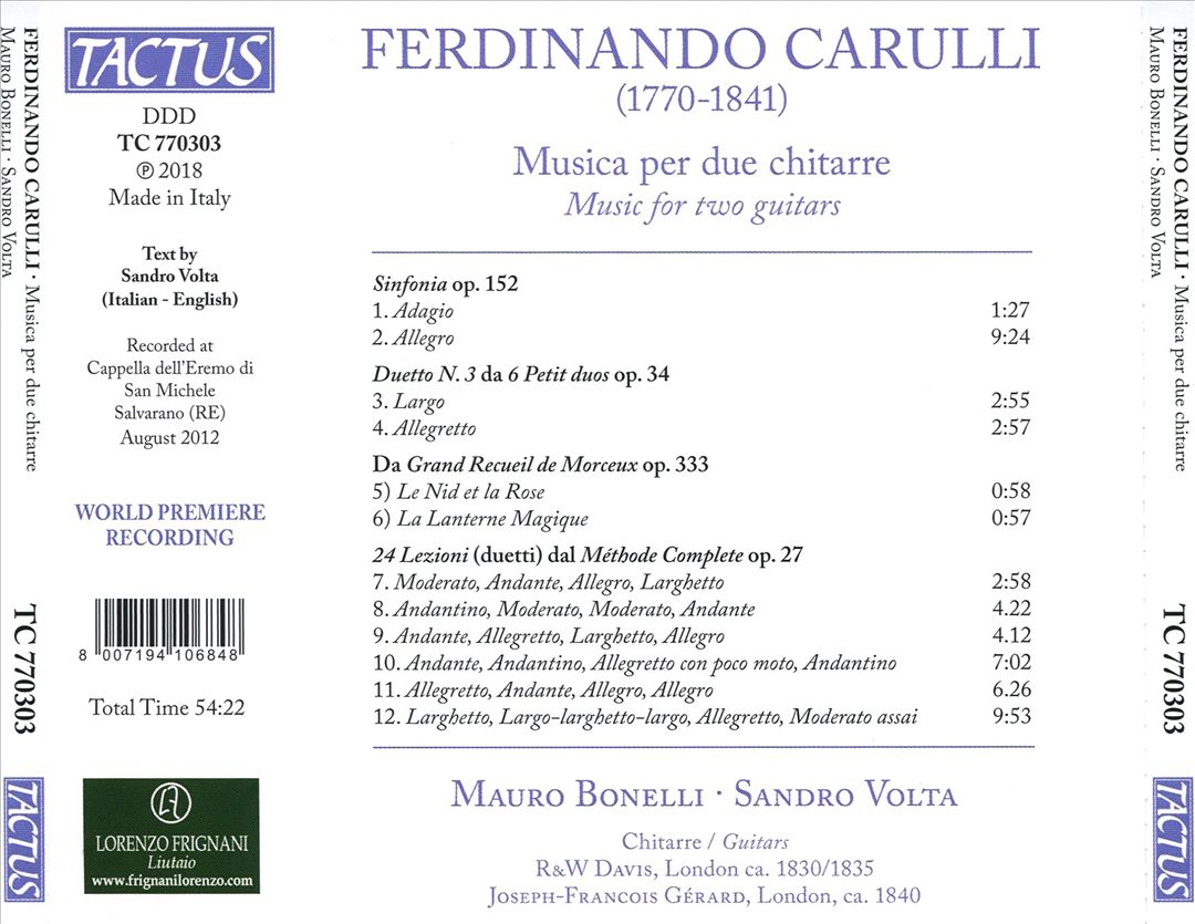 Ferdinando Carulli: Musica per due chitarre cover art