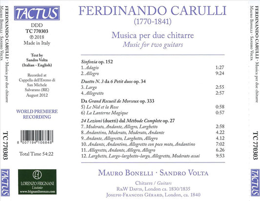 Ferdinando Carulli: Musica per due chitarre cover art