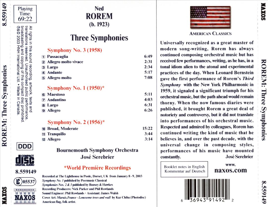 Ned Rorem: Three Symphonies cover art