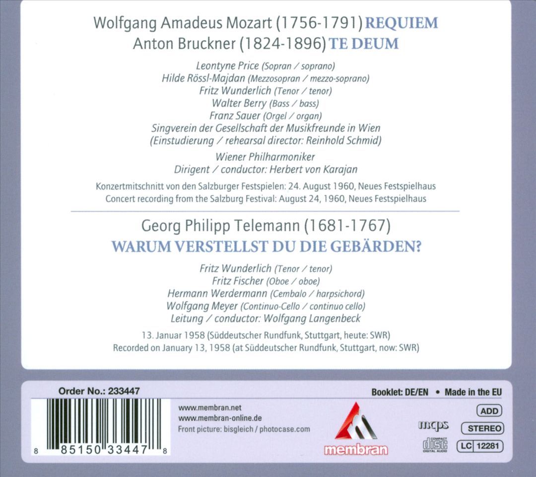 Mozart: Requiem; Bruckner: Te Deum cover art