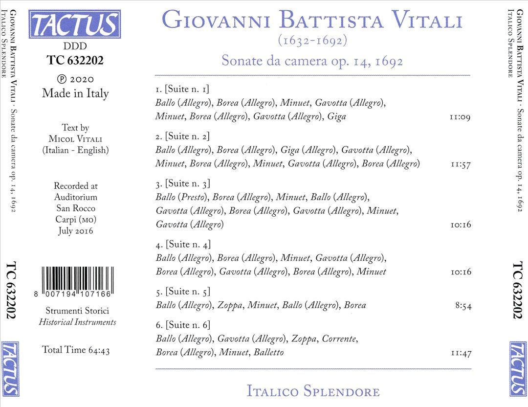 Giovanni Battista Vitali: Sonate da camera Op. 14, 1692 cover art