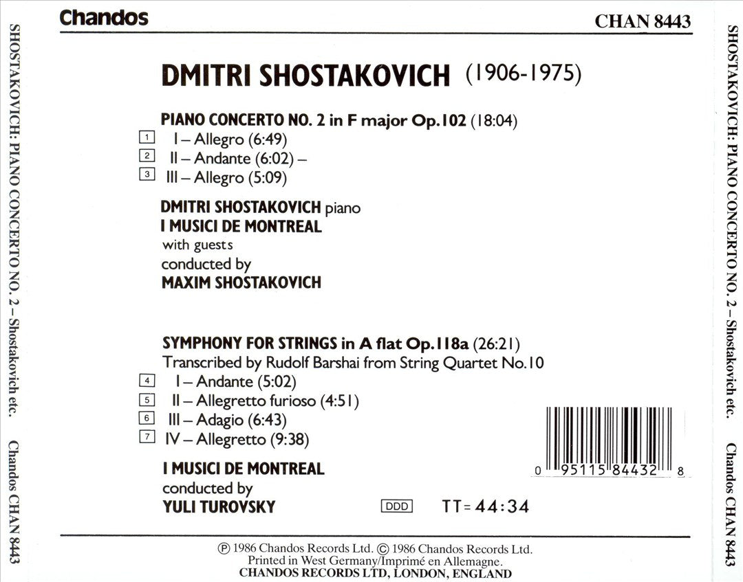 Shostakovich: Piano Concerto No. 2; Symphony for Strings cover art