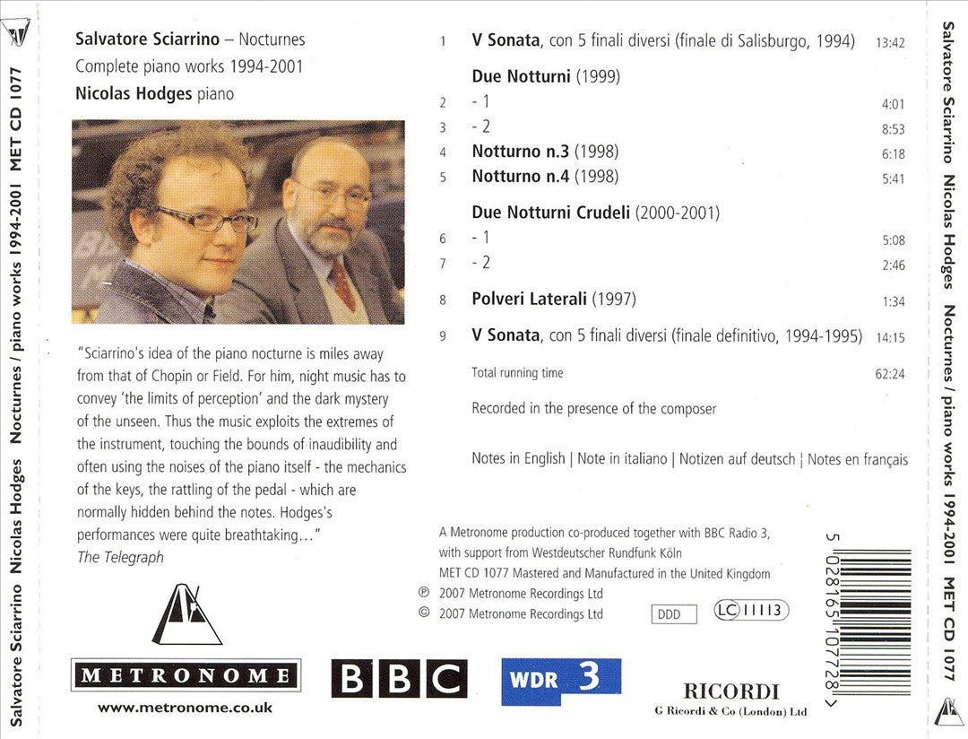 Salvatore Sciarrino: Nocturnes cover art