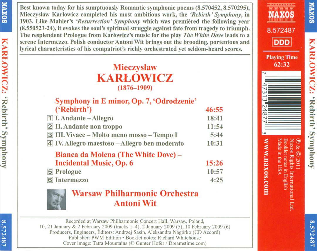Mieczyslaw Karlowicz: Rebirth Symphony, Op. 7; Bianca da Molena, Op. 6 cover art