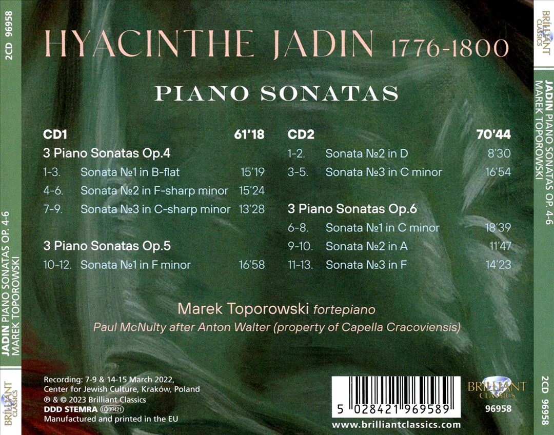 Hyacinthe Jadin: Piano Sonatas Op. 4-6 cover art