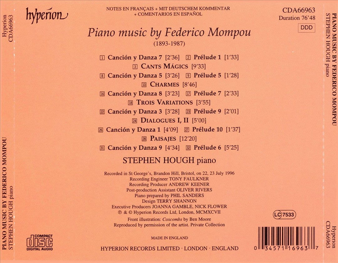 Piano music by Federico Mompou cover art