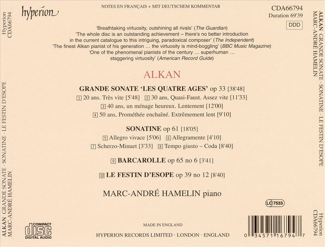 Alkan: Grande Sonate "Les quatre âges"; Sonatine; Le festin d'Esope cover art