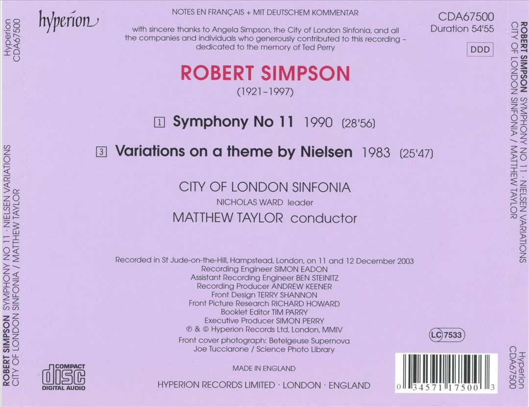 Robert Simpson: Symphony No. 11; Variations on a Theme by Carl Nielsen cover art
