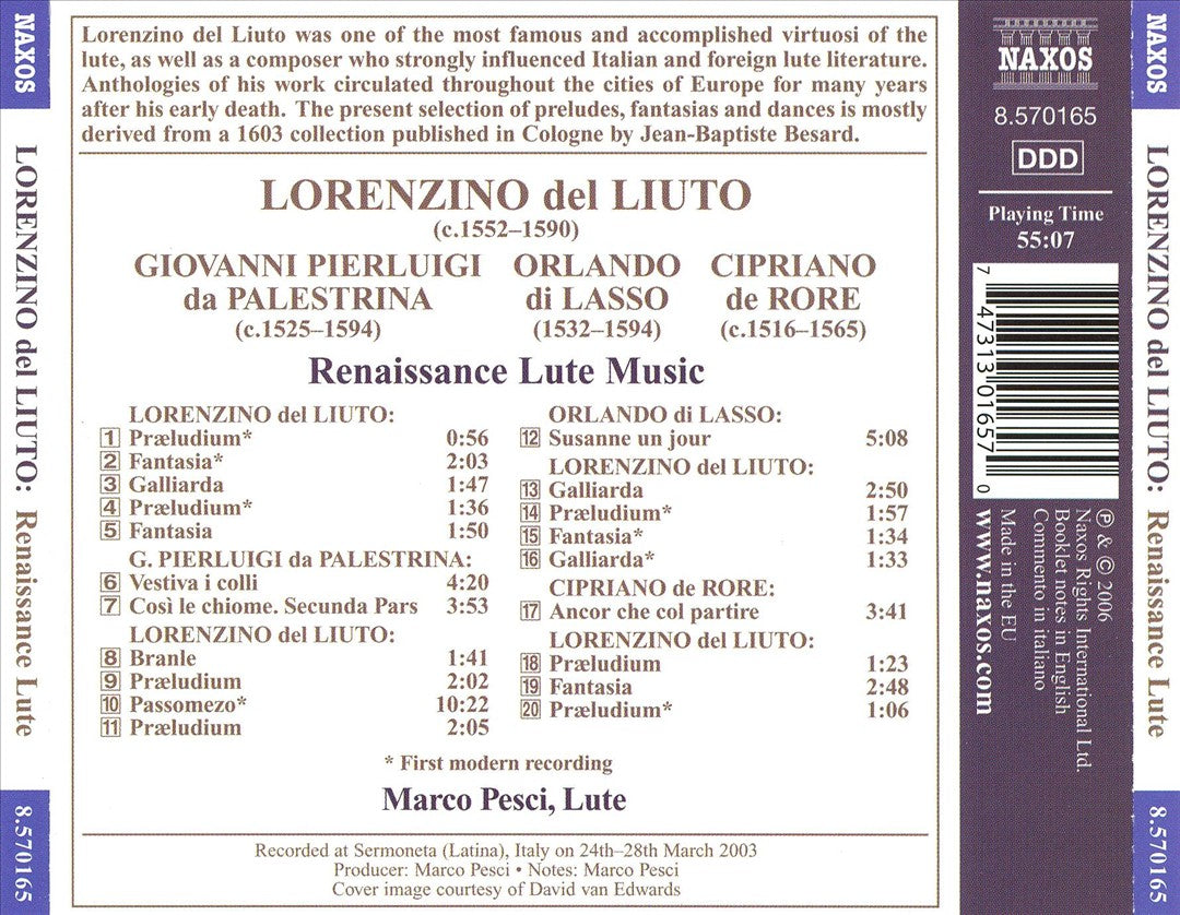 Renaissance Lute Music: Lorenzino del Liuto - Preludes, Fantasias and Dances cover art