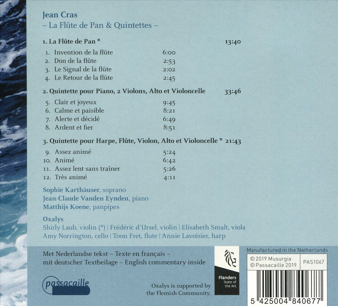 Jean Cras: La Flûte de Pan & Quintettes cover art
