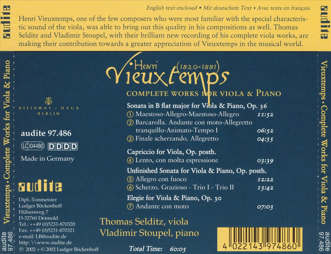 Henri Vieuxtemps: Complete Works for Viola & Piano cover art