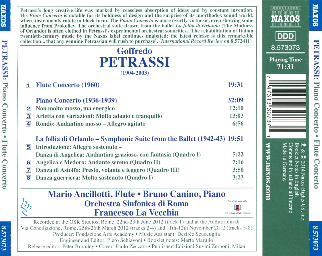 Goffredo Petrassi: Piano Concerto; Flute Concerto cover art