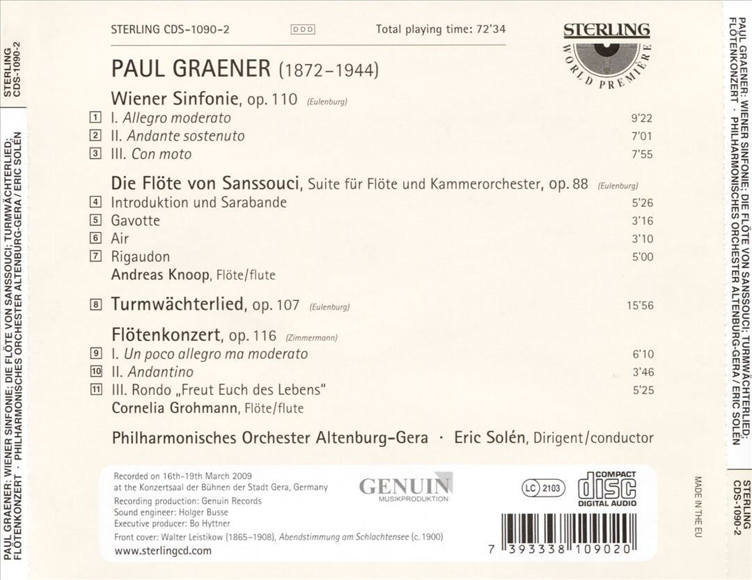 Paul Graener: Wiener Sinfonie; Die Flöte von Sanssouci; Turmwächterlied; Flötenkonzert cover art