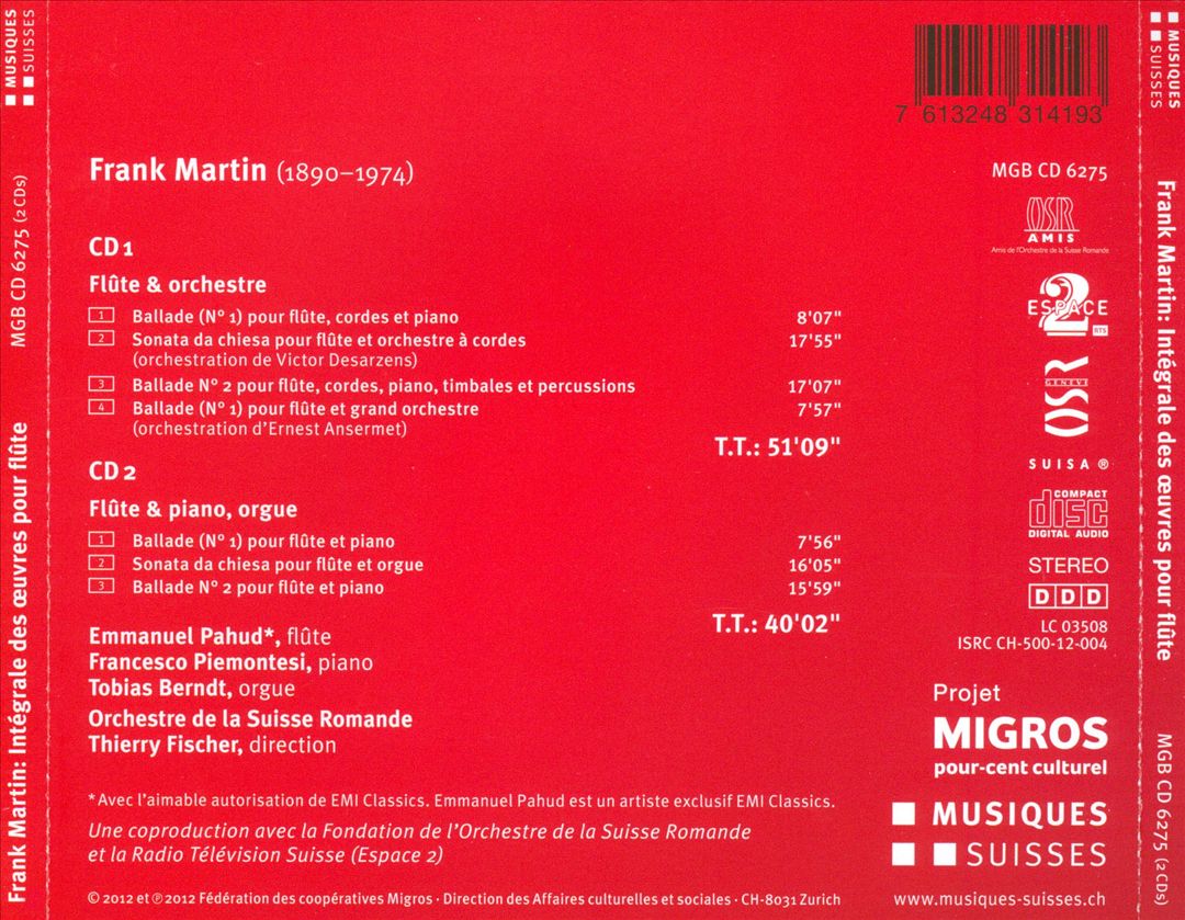 Frank Martin: Intégrale des Oeuvres pour Flûte cover art