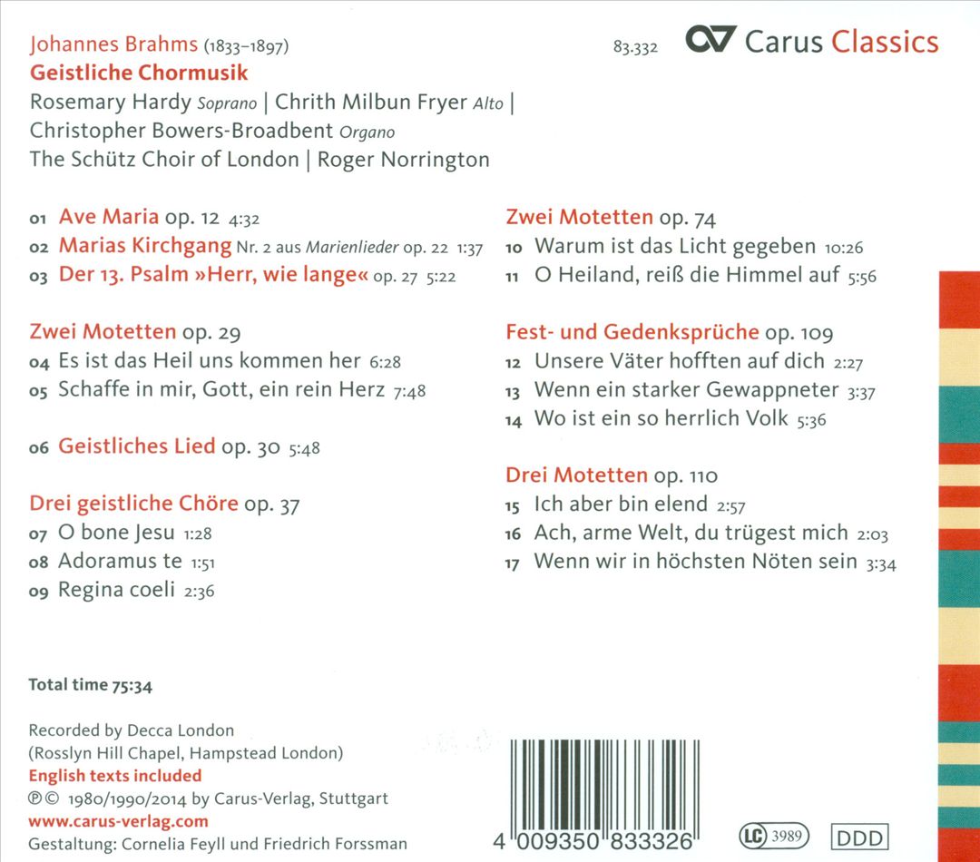 Brahms: Geistliche Chormusik cover art