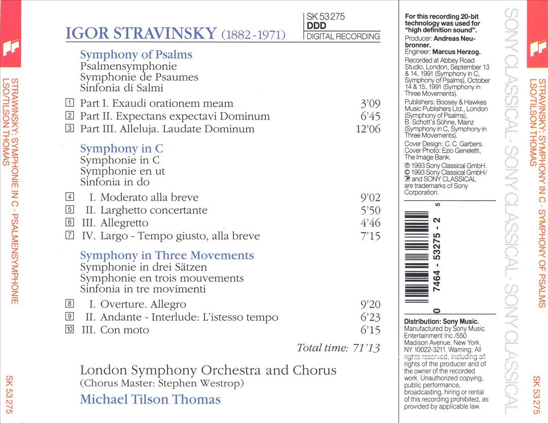 Stravinsky: Symphony of Psalms; Symphony in C; Symphony in Three Movements cover art