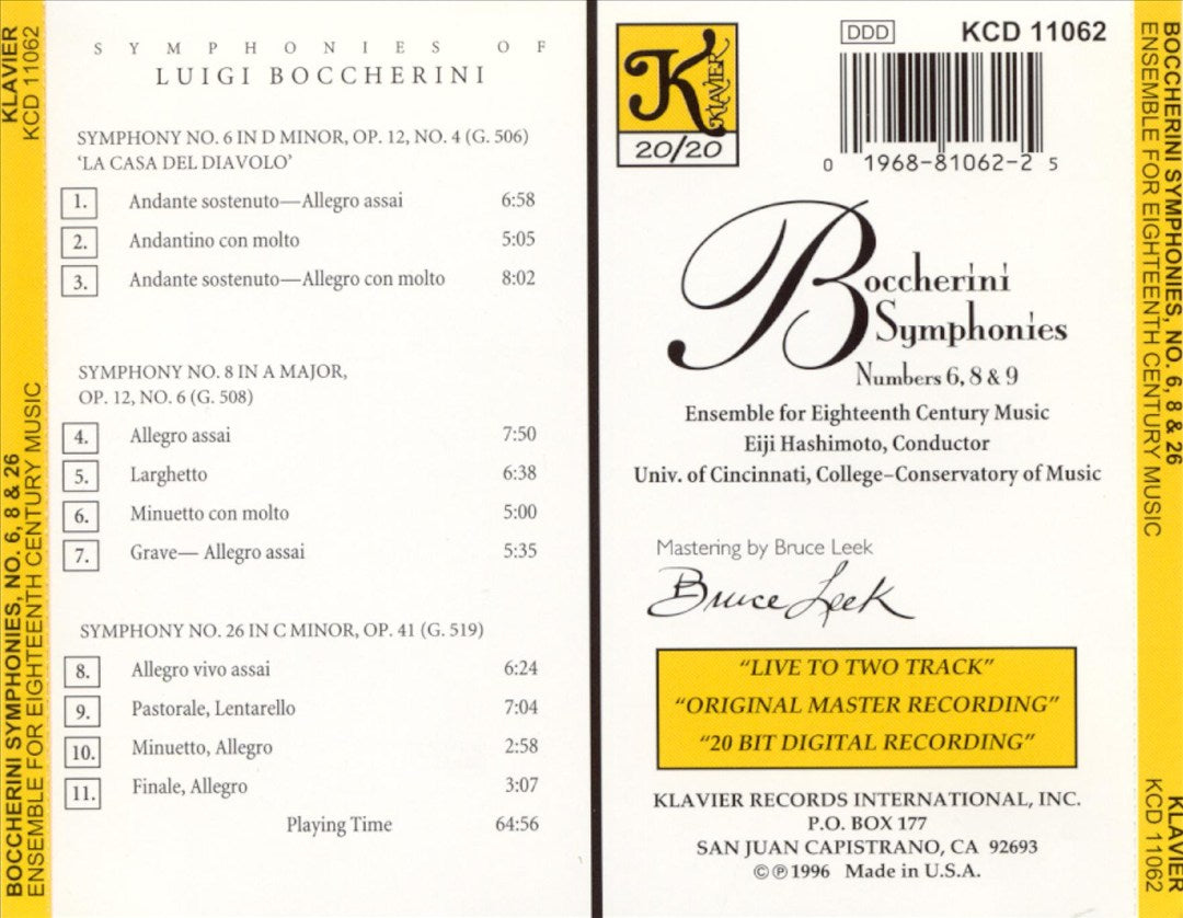 Boccherini: Symphonies Nos. 6, 8 & 26 cover art