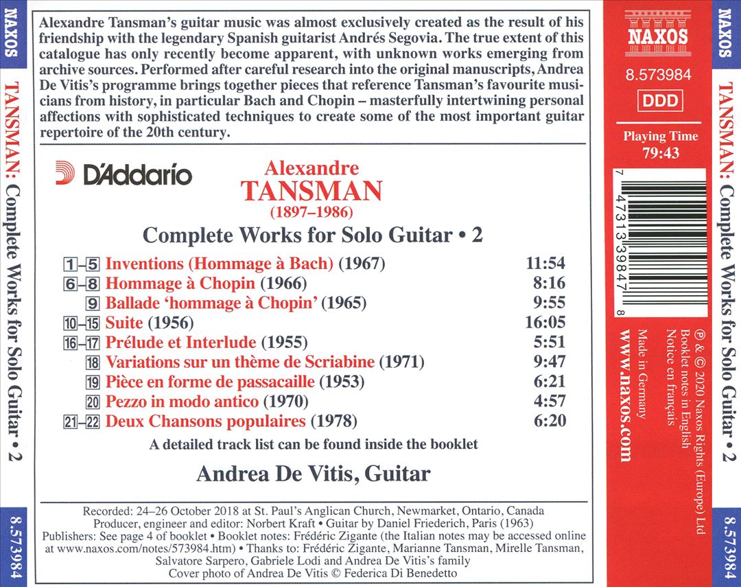 Alexandre Tansman: Complete Works for Solo Guitar, Vol. 2 cover art