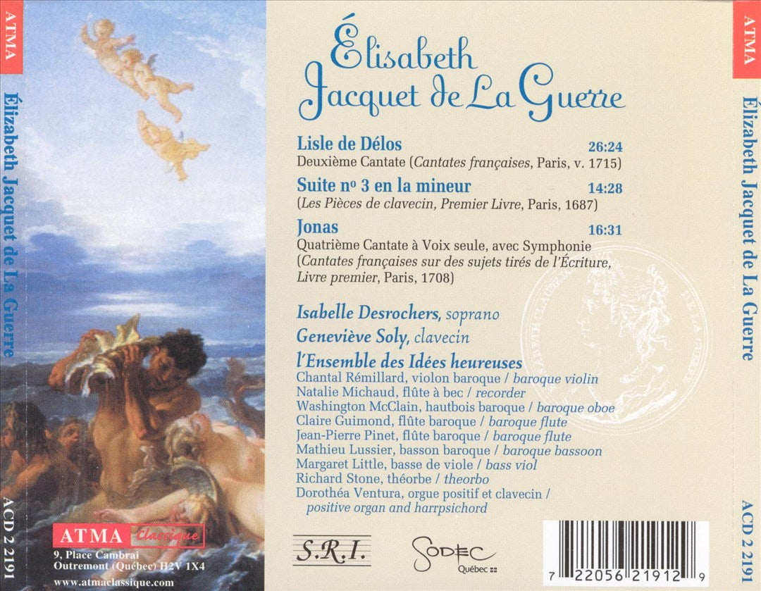 Elisabeth Jacquet de la Guerre: Lisle de Délos; Jonas; Suite de clavecin No. 3 cover art