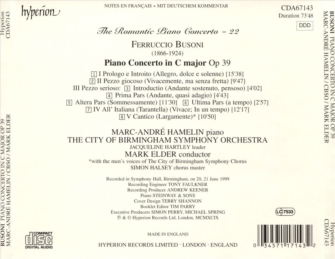 Busoni: Piano Concerto, Op. XXXIX cover art
