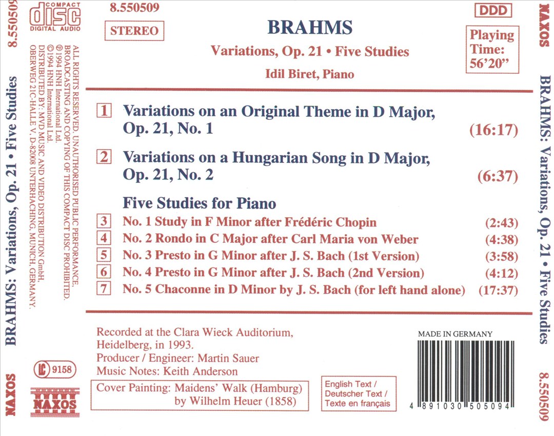 Brahms: Variations; Five Studies cover art