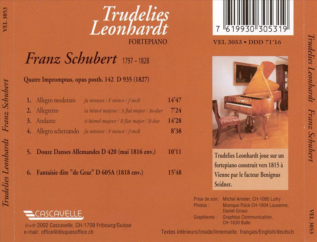Schubert: Quatre Impromptus D 935; Douze Danses Allemandes D 420; Fantaisie dite "de Graz" D 605A cover art