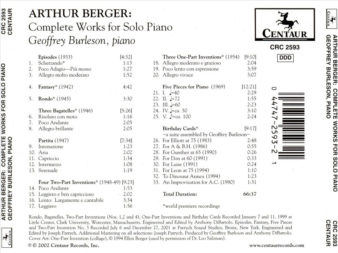 Arthur Berger: Complete Works for Solo Piano cover art