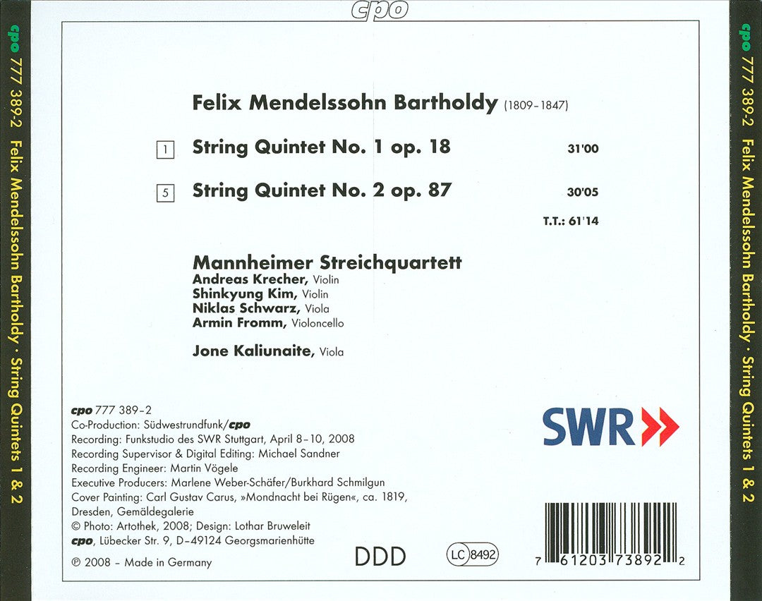 Mendelssohn: String Quintets Nos. 1 & 2 cover art