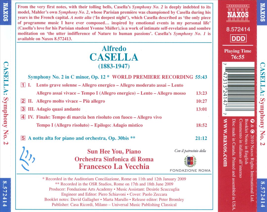 Alfredo Casella: Symphony No. 2; A notte alta cover art