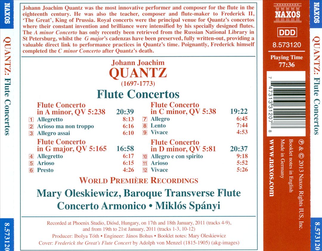 Johann Joachim Quantz: Flute Concertos cover art