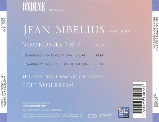 Sibelius: Symphonies Nos. 1 & 7 cover art