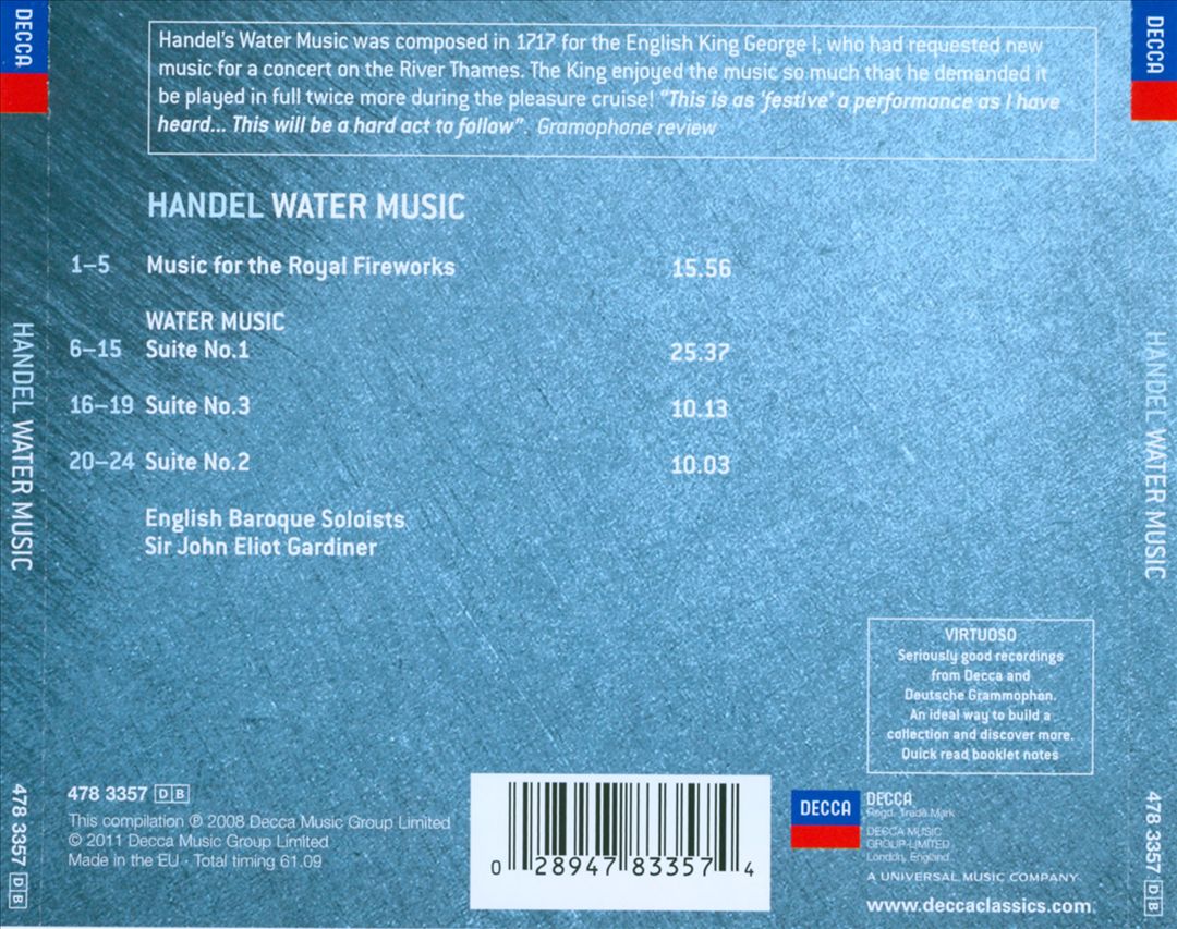 Handel: Water Music; Fireworks Music cover art
