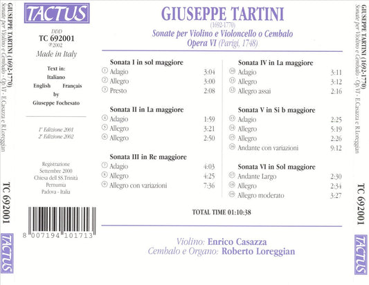 Giuseppe Tartini: Sonate e Violino e Violoncello o cembalo - Opera VI cover art