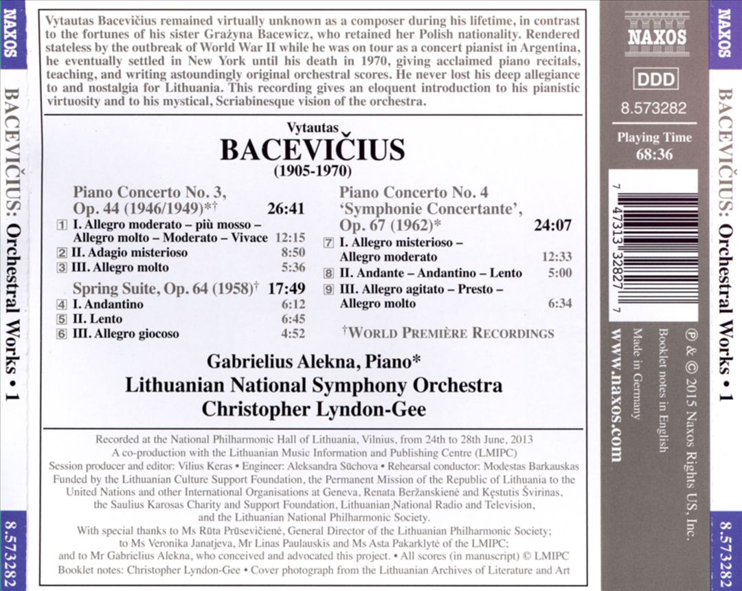 Vytautas Bacevicius: Orchestral Works, Vol. 1 cover art