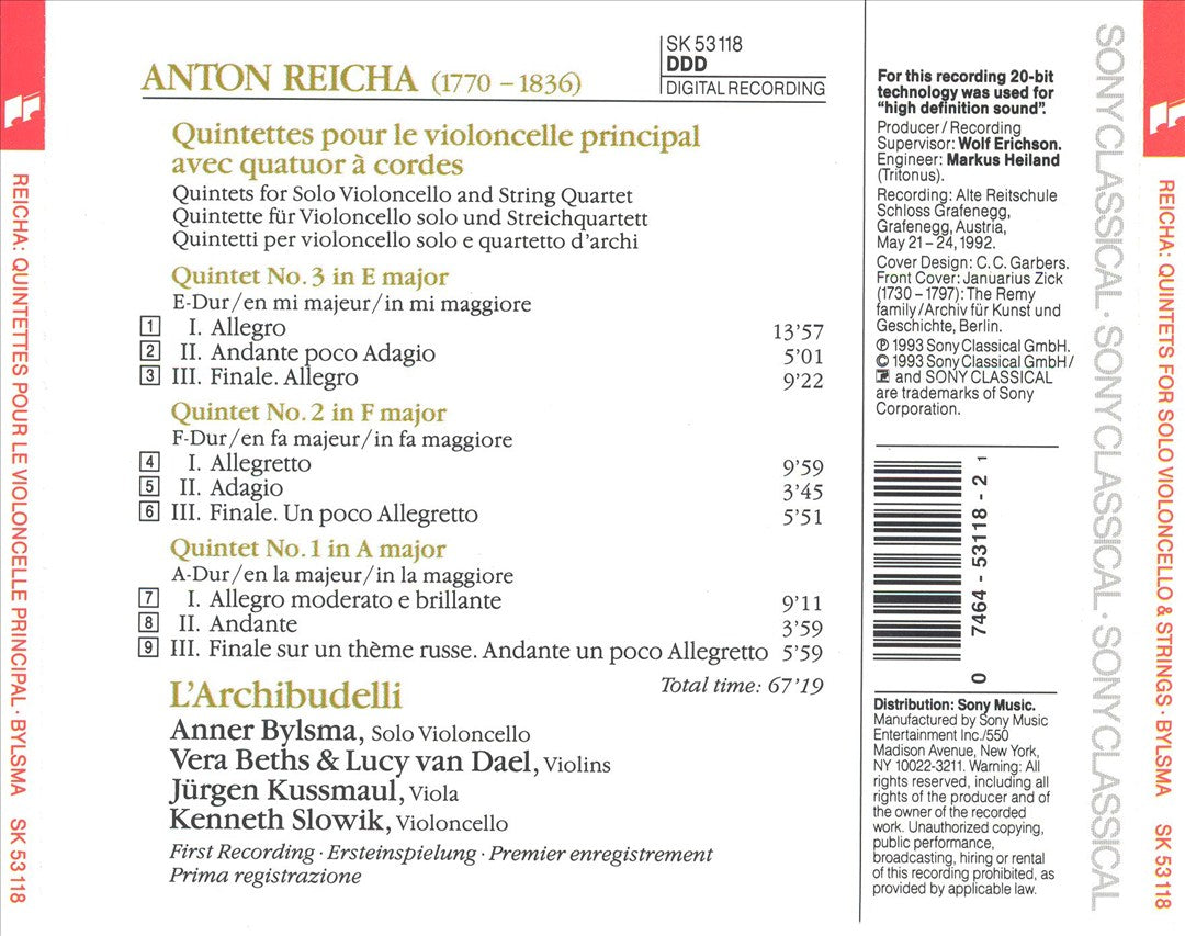 Anton Reicha: Quintettes pour le violoncelle principal avec quatuor à cordes cover art