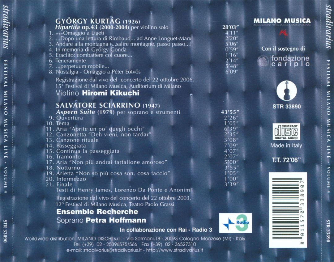 György Kurtág & Salvatore Sciarrino: Milan Music Festival Live, Vol. 4 cover art