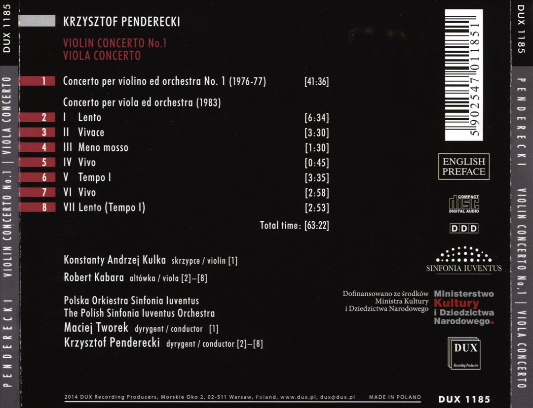 Krzysztof Penderecki: Violin Concerto No. 1; Viola Concerto cover art