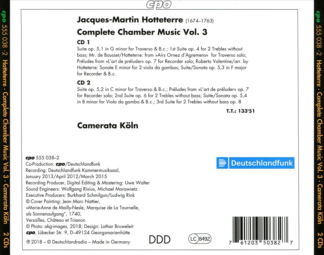 Jacques-Martin Hotteterre: Complete Chamber Music, Vol. 3 - Suites, Opp. 4, 5 & 6 cover art
