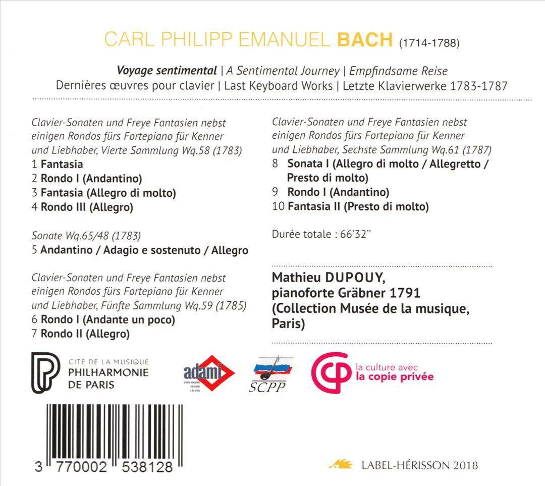 C.P.E. Bach: Voyage Sentimental cover art