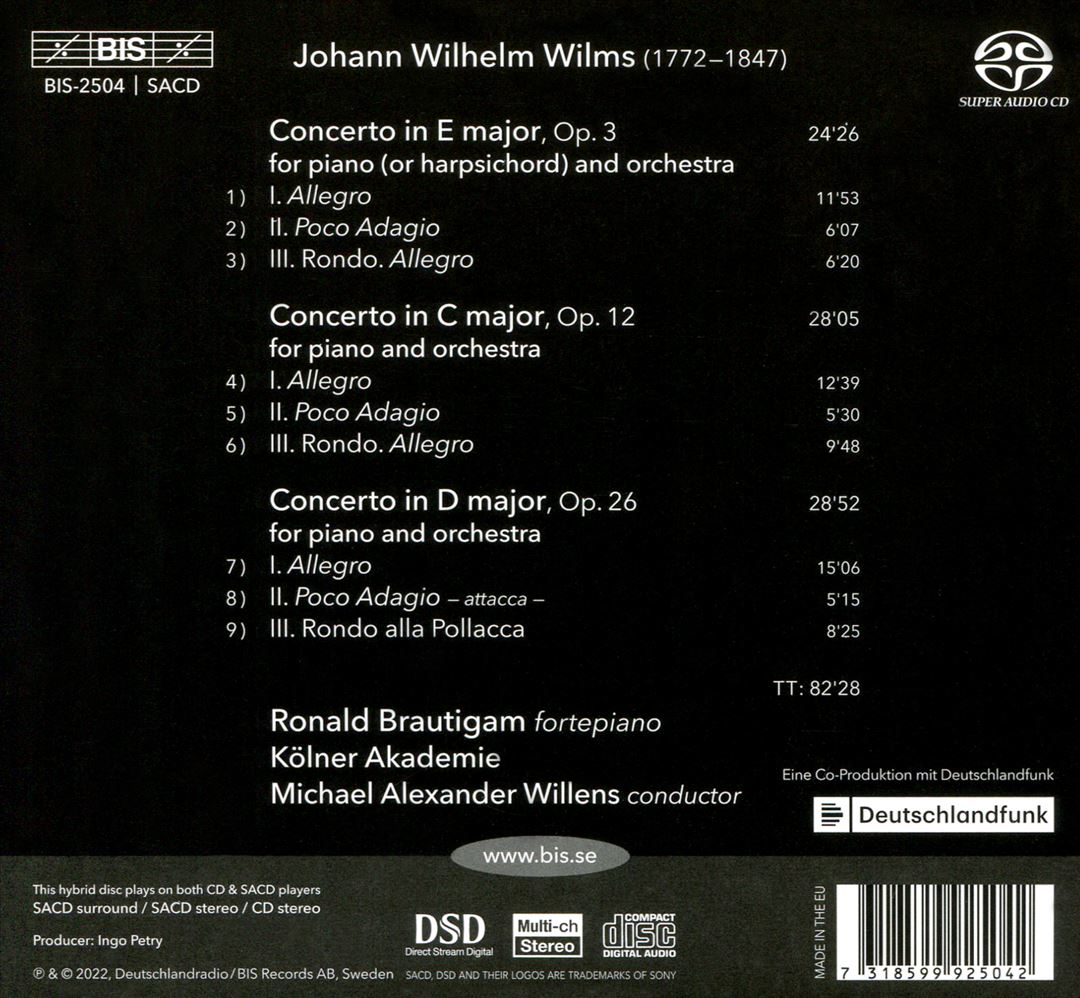 Johann Wilhelm Wilms: The Piano Concertos, Vol. 1 cover art