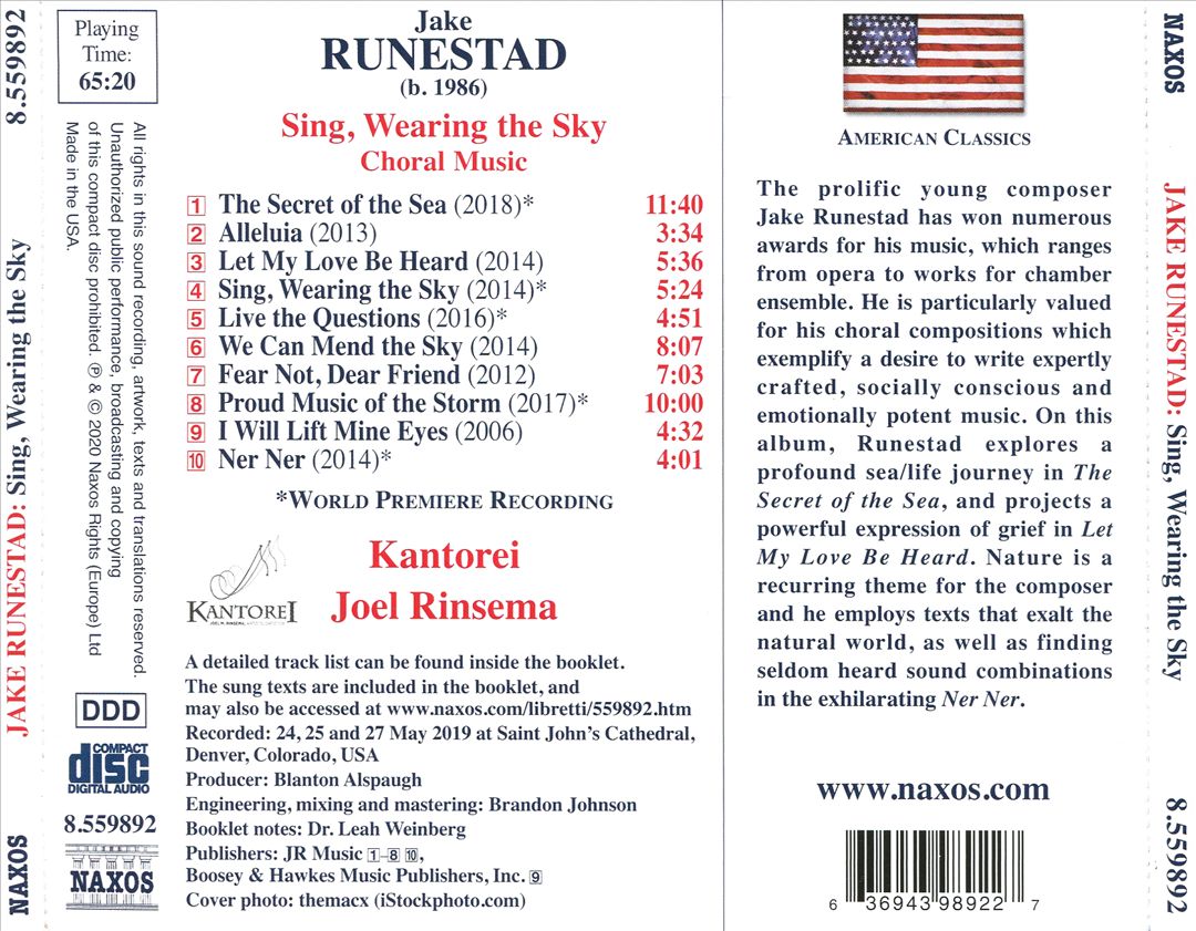 Jake Runestad: Sing, Wearing the Sky cover art
